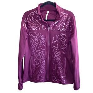 Fabletics Plum Purple Rose Print Zip Up Athletic Jacket Large